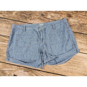 Old Navy FLIRT Women 14 100% Cotton Shorts Lightweight Blue Pockets Drawstrings